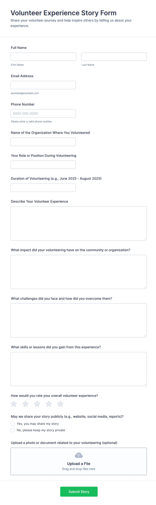Volunteer Experience Story Form Template