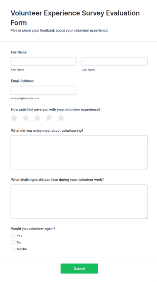 Volunteer Experience Survey Evaluation Form Template