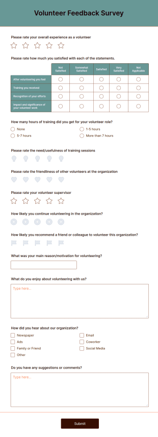 Volunteer Feedback Survey Form Template