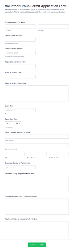 Volunteer Group Permit Application Form Template