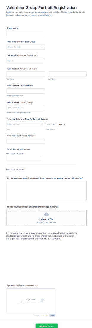 Volunteer Group Portrait Registration Form Template