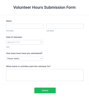 Volunteer Hours Submission Form Template