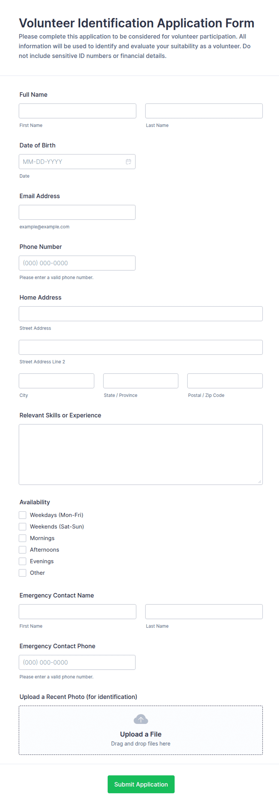 Utilization Certificate Form.pdf Volunteer Identification Application Form Template | Jotform