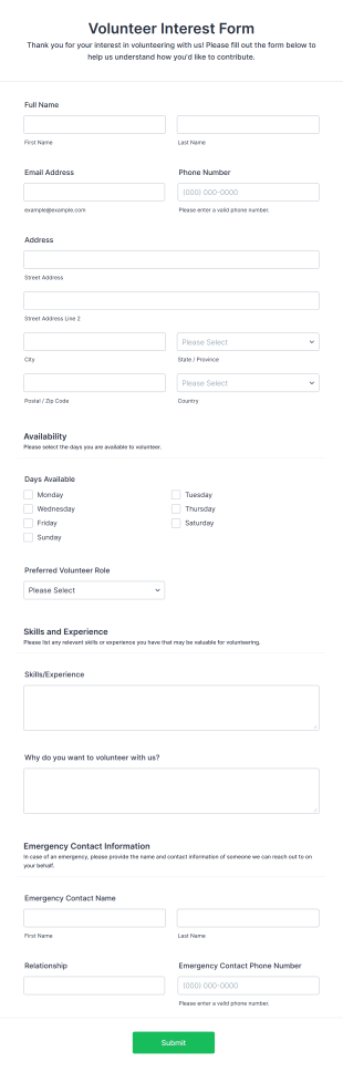 Volunteer Interest Form Template