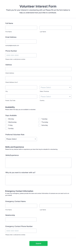 Volunteer Interest Form Template