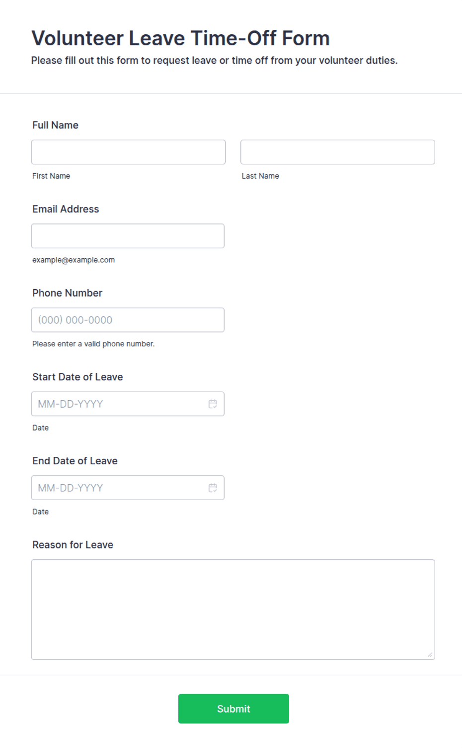 Drive Off Form.pdf Volunteer Leave Time-Off Form Template | Jotform