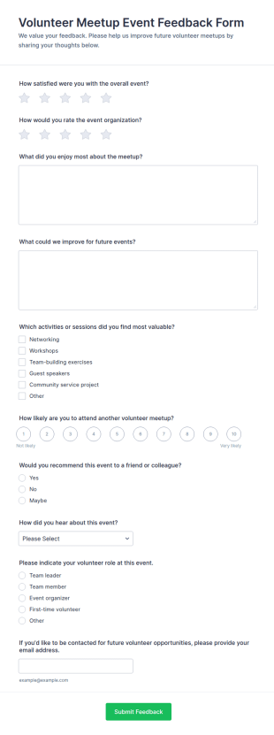 Volunteer Meetup Event Feedback Form Template