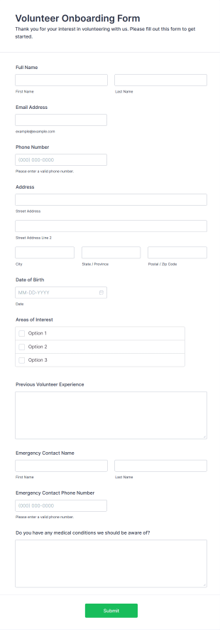 Volunteer Onboarding Form Form Template