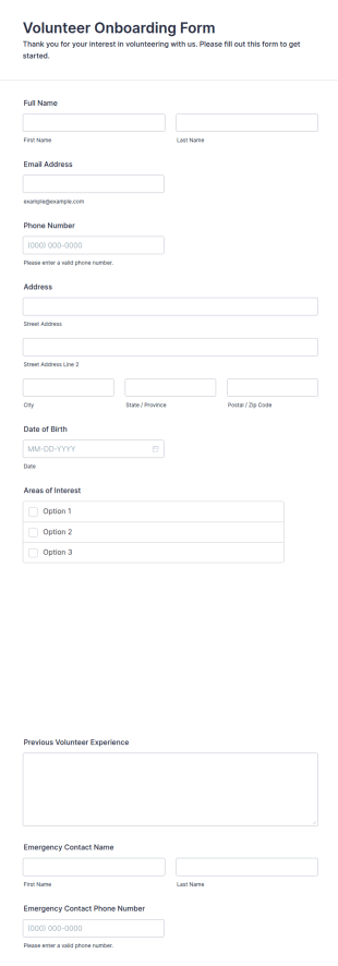 Volunteer Onboarding Form Template