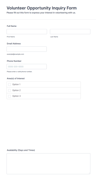Volunteer Opportunity Inquiry Form Form Template
