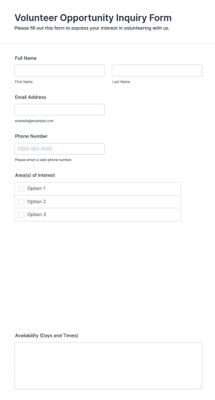 Volunteer Opportunity Inquiry Form Template