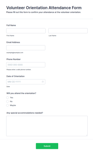 Volunteer Orientation Attendance Form Template