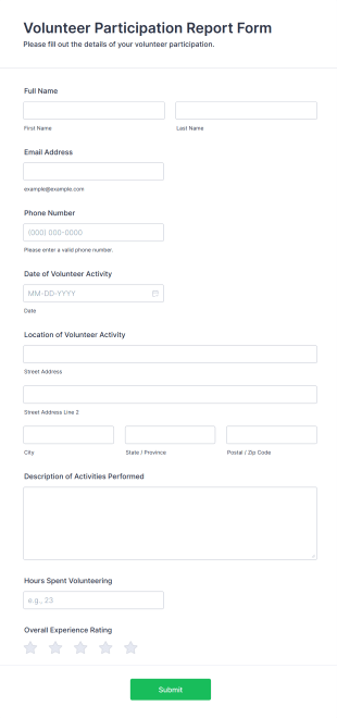 Volunteer Participation Report Form Form Template