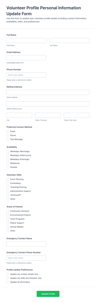 Volunteer Profile Personal Information Update Form Template