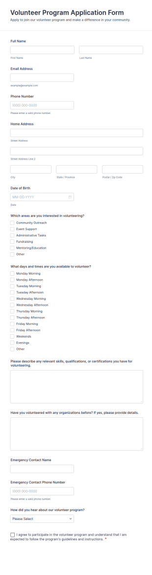 Volunteer Program Application Form Template