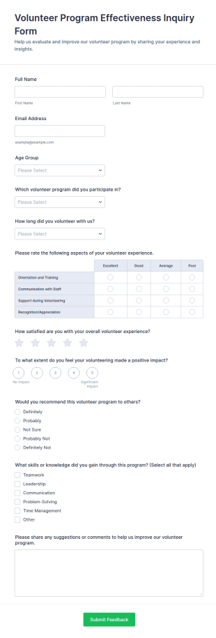 Volunteer Program Effectiveness Inquiry Form Template