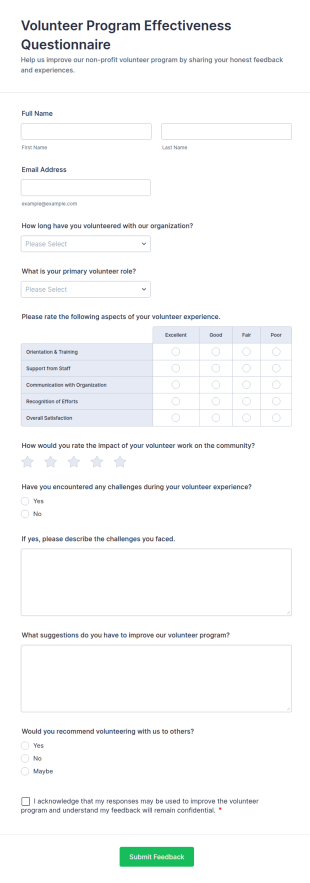Volunteer Program Effectiveness Questionnaire Form Template