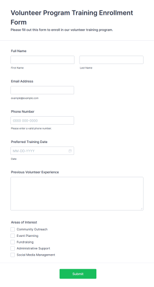 Volunteer Program Training Enrollment Form Template