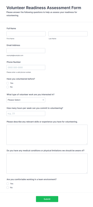 Volunteer Readiness Assessment Form Form Template