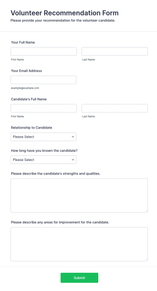 Volunteer Recommendation Form Template