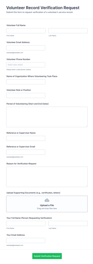 Volunteer Record Verification Request Form Template