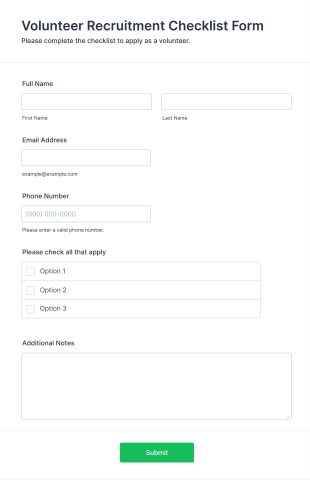 Volunteer Recruitment Checklist Form Form Template