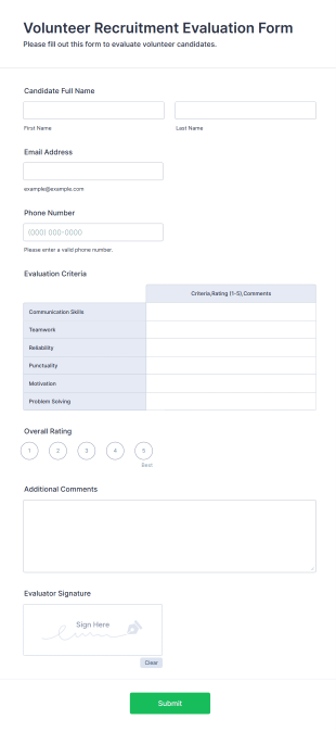 Volunteer Recruitment Evaluation Form Form Template