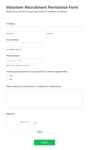 Volunteer Recruitment Permission Form Form Template