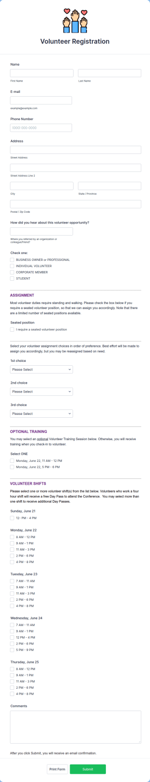 Detailed Volunteer Registration Form Template