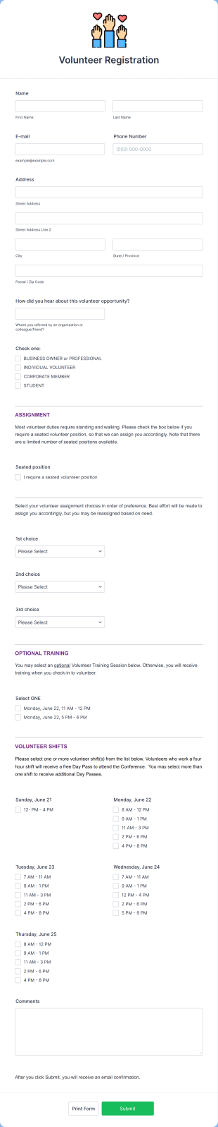 Detailed Volunteer Registration Form Template