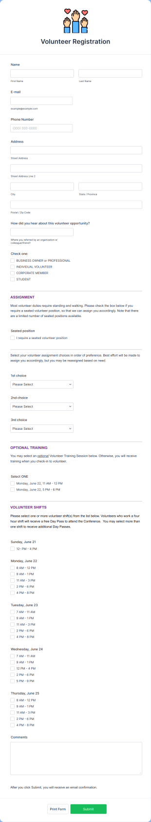Detailed Volunteer Registration Form Template