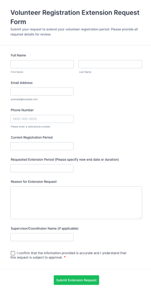 Volunteer Registration Extension Request Form Template
