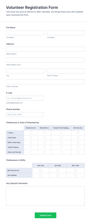 Volunteer Registration Form Template