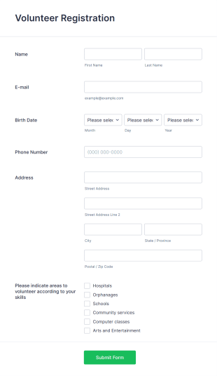 Volunteer Candidate Registration Form Template