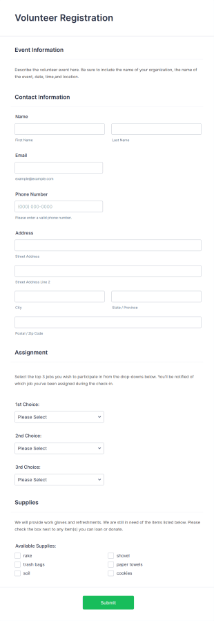 Volunteer Opportunity Enrollment Form Template
