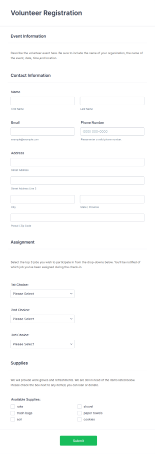 Volunteer Enrollment Form Template