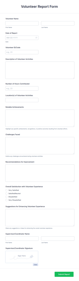 Volunteer Report Form Template