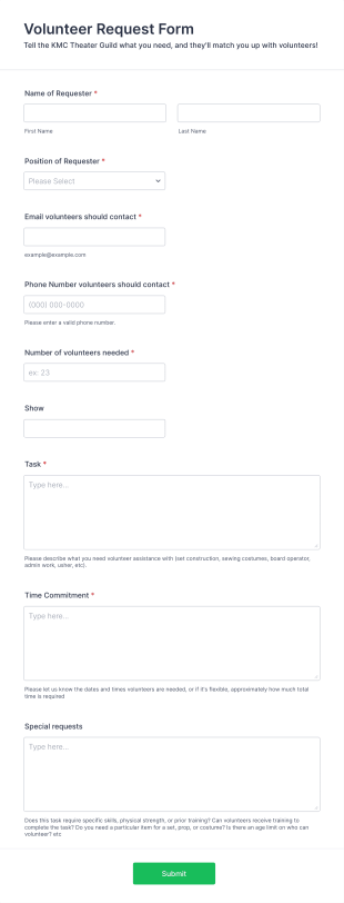Volunteer Request Form Template