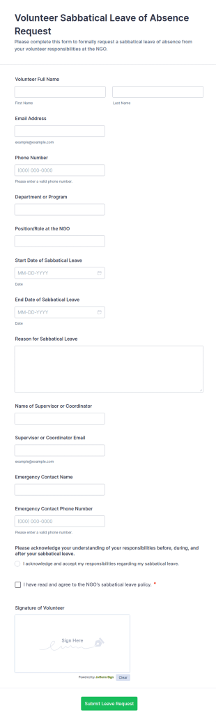 Volunteer Sabbatical Leave Of Absence Request Form Template