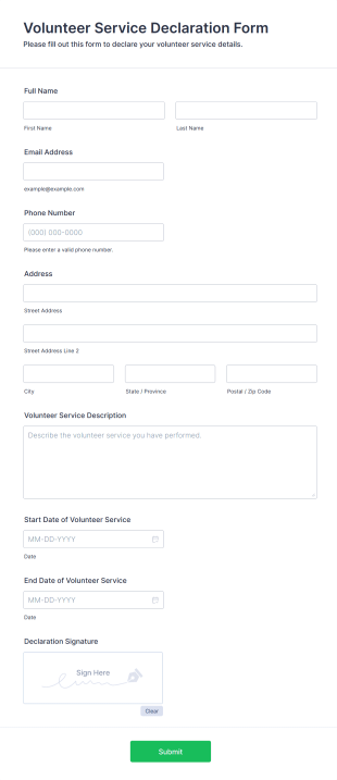 Volunteer Service Declaration Form Template