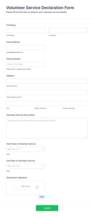 Volunteer Service Declaration Form Template
