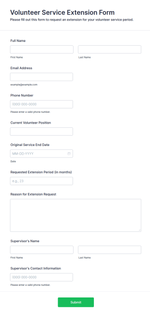Volunteer Service Extension Form Template