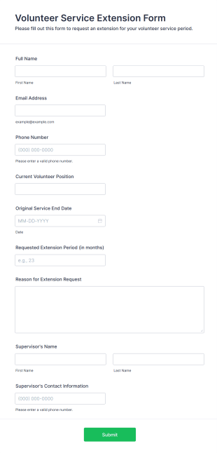 Volunteer Service Extension Form Form Template