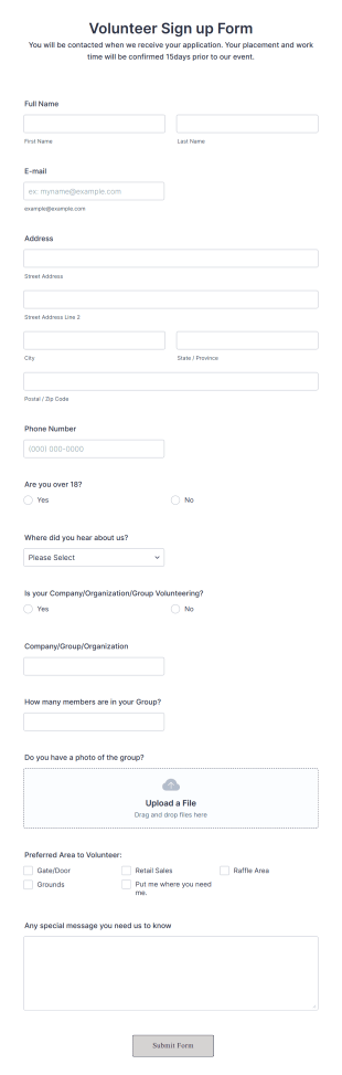 Volunteer Sign Up Form Template