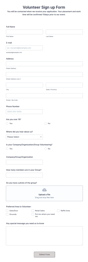 Volunteer Sign Up Form Template