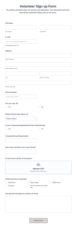 Volunteer Sign Up Form Template