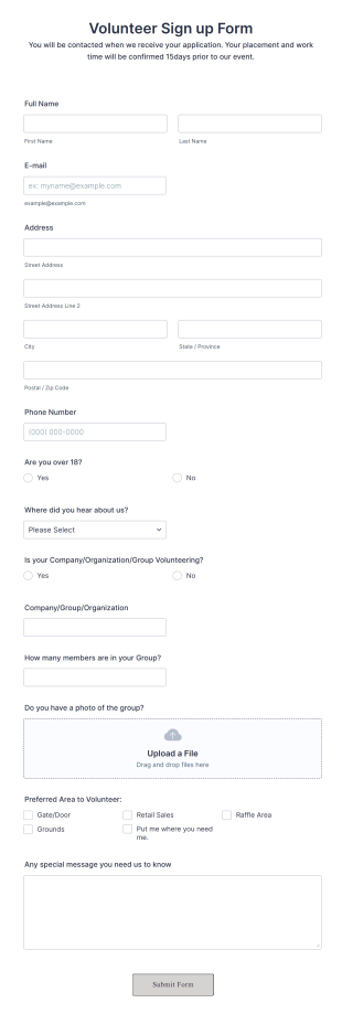 Volunteer Sign Up Form Template