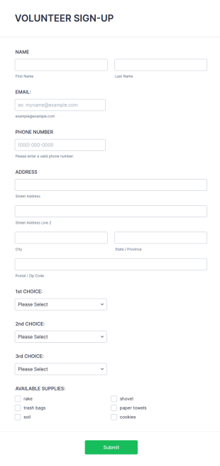 Volunteer Signup Form Template