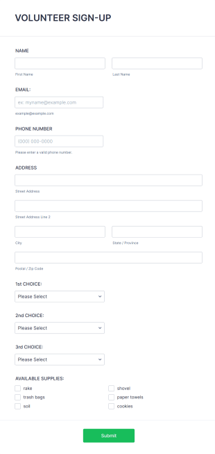 Volunteer Signup Form Template