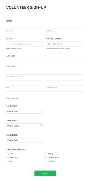 Volunteer Signup Form Template